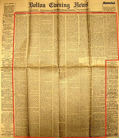 Front page of Bolton Evening News, 11th November 1916
