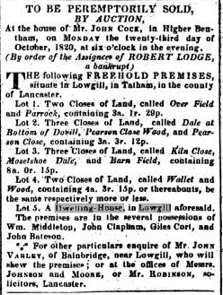 Sale of Lodge's land, Lancaster Gazette