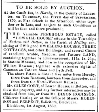 Sale of Lodge's land, Lancaster Gazette