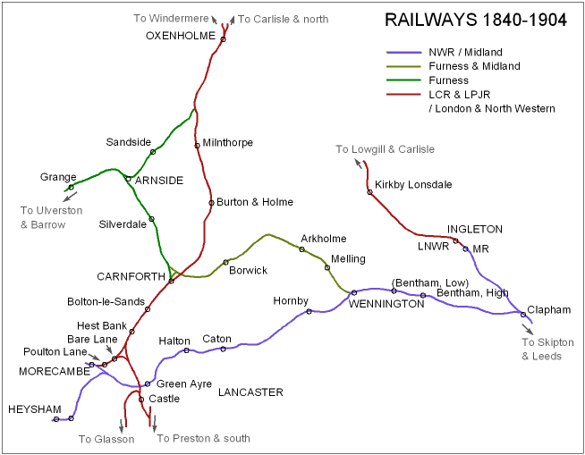 Map of railways in the Tatham area of north Lancashire