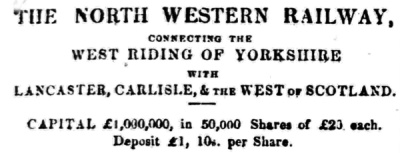 Newspaper advertisement of North West Railway share offer