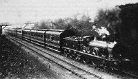 MR 2-4-0 tender engine with 8-wheel bogies, 7 compartment, clerestory coaches